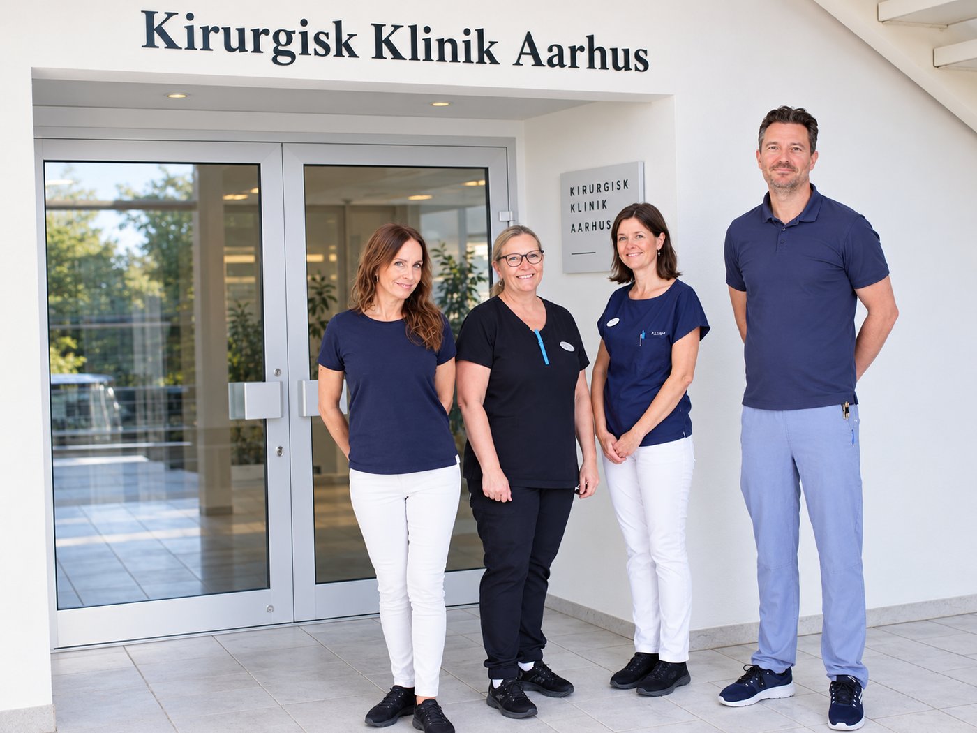 Klinikkens personale foran indgangen til Kirurgisk Klinik Aarhus
